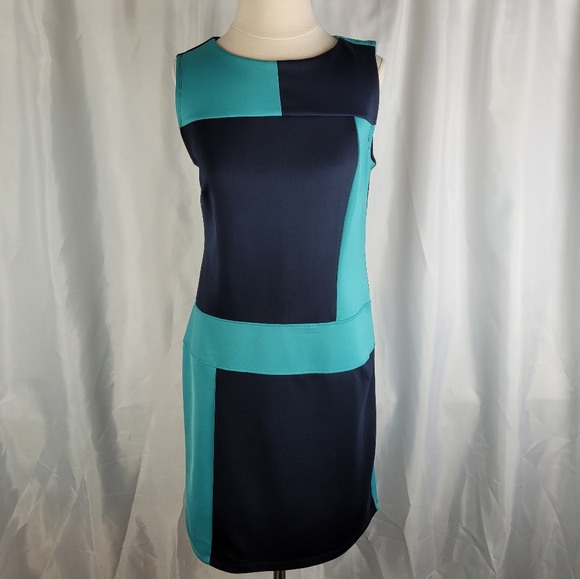 Enfocus Studio Dresses & Skirts - Enfocus Studio Teal Navy Color Block Scuba Stretch Popover Midi Dress Size 8